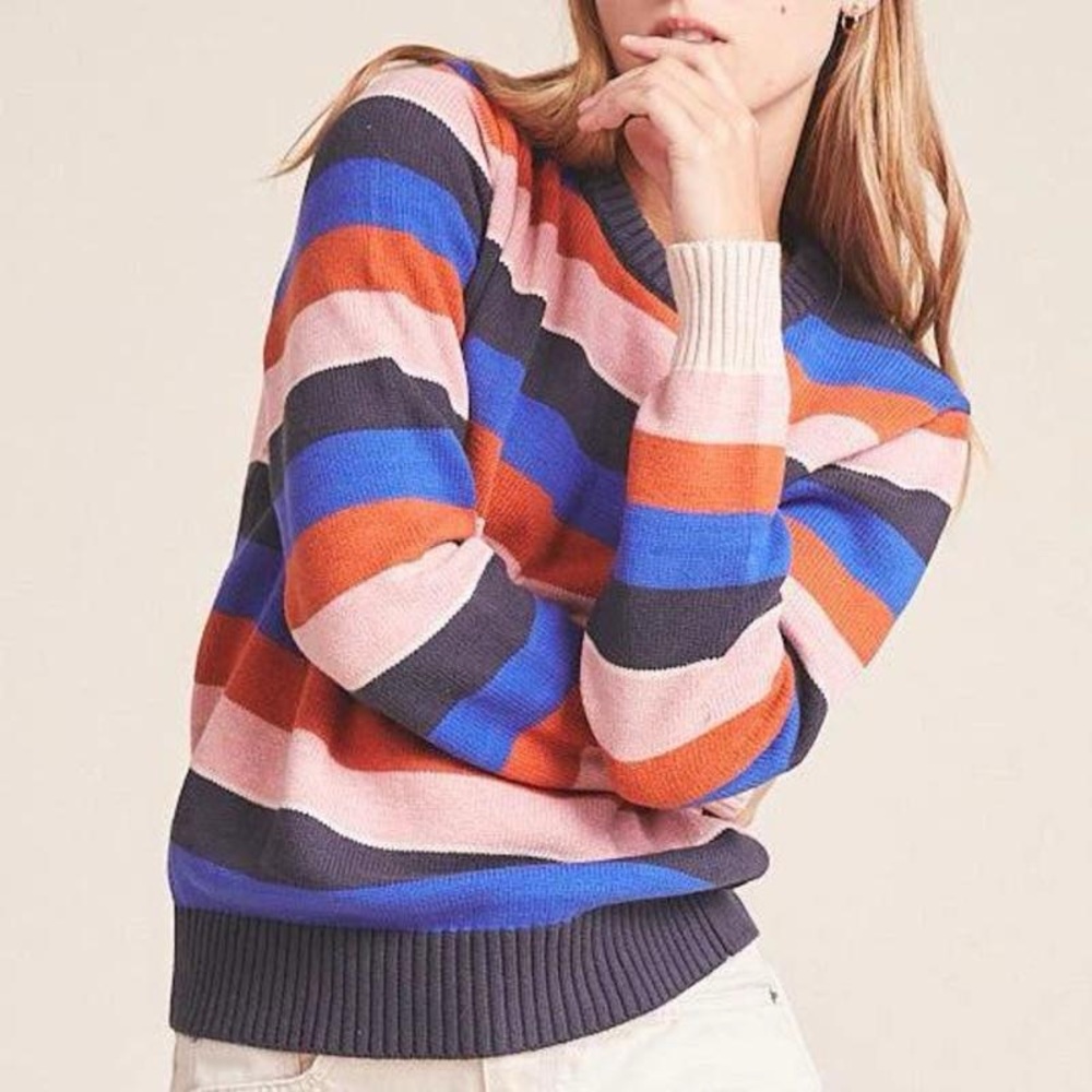 TROVATA Barbara 100% cotton women’s crewneck sweater Striped medium pull over